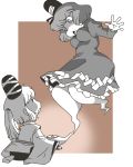  breasts dress genie ghost ghost_tail hat japanese_clothes kariginu lamp long_sleeves looking_down looking_up monochrome mononobe_no_futo multiple_girls multiple_tails onikobe_rin ponytail short_hair soga_no_tojiko tail tate_eboshi touhou wide_sleeves 