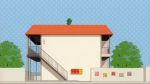  building hidamari_sketch mailbox outdoor sky stairs tree ume_aoki wall 