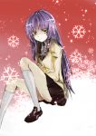  angel_beats! danann highres kneehighs purple_hair school_uniform skirt snowflakes solo tachibana_kanade yellow_eyes 