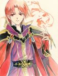  agahari azel_(fire_emblem) cape fingerless_gloves fire fire_emblem fire_emblem:_seisen_no_keifu gloves jewelry male pauldrons red_eyes red_hair redhead ring solo 
