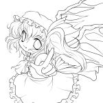  :3 absurdres ascot chibi fang flandre_scarlet hat highres looking_at_viewer monochrome ribbon side_ponytail smile solid_black_thumbnail solo touhou transparent_background wings yume_shokunin 