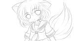  absurdres animal_ears highres inubashiri_momiji lineart looking_at_viewer monochrome solid_black_thumbnail solo touhou transparent_background yume_shokunin 