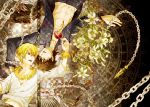  bad_id blonde_hair bracelet brown_eyes brown_hair chain chains cup fate/zero fate_(series) feathers flower gilgamesh jewelry kotomine_kirei lily_(flower) male multiple_boys necklace open_clothes open_shirt red_eyes sumesora wine wine_glass wings 