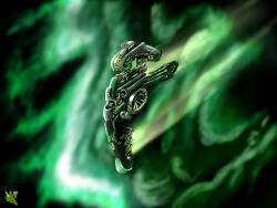  artist_logo battlecruiser_(eve_online) cloud_background clouds commentary concept_art english_commentary eve_online flying gallente_federation_(eve_online) glowing green_theme highres logo military_vehicle nebula no_humans novafox original outdoors science_fiction space spacecraft 