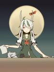 breasts cleavage ex-keine full_moon green_hair horn_bow horns inkwell kahasina kamishirasawa_keine kawashina_(momen_silicon) moon multicolored_hair paper quill red_eyes solo touhou two-tone_hair white_hair wink 