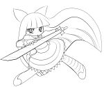  absurdres bow dress hair_bow highres lineart long_hair monochrome panty_&amp;_stocking_with_garterbelt solid_black_thumbnail solo stocking_(psg) striped striped_legwear sword thigh-highs thighhighs very_long_hair weapon yume_shokunin 