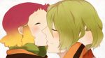  1girl aquarion_(series) aquarion_evol bad_id blonde_hair blush closed_eyes couple eyes_closed gradient_hair headphones jin_muso jin_musou kiss moe_cco multicolored_hair orange_hair purple_hair short_hair smile yunoha_thrul 