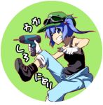  blue_eyes blue_hair drill goggles hair_bobbles hair_ornament hat kawashiro_nitori leon_7 shoes short_hair smile sneakers solo touhou twintails wrench 