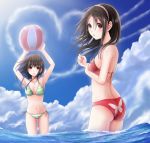  ass ball beachball bikini black_hair brown_eyes butterfly hairband kentaurosu multiple_girls original swimsuit 