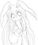  :o absurdres animal_ears bunny_ears bust dress_shirt highres lineart long_hair monochrome open_clothes open_mouth open_shirt rabbit_ears reisen_udongein_inaba shirt solid_black_thumbnail solo touhou transparent_background very_long_hair yume_shokunin 