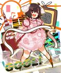  animal_ears bad_id black_hair bunny_ears dress highres inaba_tewi open_mouth rabbit_ears radio_antenna red_eyes ringetsumon short_hair smile solo television touhou 