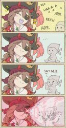  ... 1girl 1other :> :d alternate_costume alternate_hairstyle baby bandana blue_background border braid braided_sidelock brown_hair chromatic_aberration closed_eyes closed_mouth collared_coat collared_shirt demon_horns evil_neuro-sama eye_beam eyepatch fang frown grin hair_between_eyes hair_ornament hand_up hat hat_feather head_tilt headscarf heart heart_eyepatch highres horns laughing long_hair mamiodapao motion_lines pink_background pirate_costume pirate_hat raised_eyebrows red_bandana screaming shaded_face sharp_teeth shirt shout_lines skin_fang skull_hair_ornament smile solid_oval_eyes teeth torn_bandana turtle_shell vedal_ai virtual_youtuber white_shirt yellow_background yellow_border 