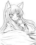  absurdres animal_ears apple eating fang food fruit highres holding holding_fruit holo lineart monochrome solid_black_thumbnail solo spice_and_wolf tail transparent_background wolf_ears wolf_tail yume_shokunin 