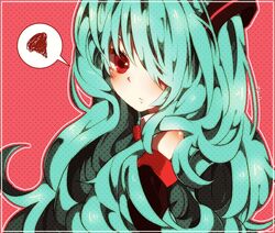  aqua_hair hair_over_one_eye hatsune_miku long_hair red_eyes rinndouk solo vocaloid 