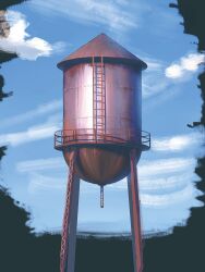  absurdres blue_sky clouds cloudy_sky commentary_request day highres ladder no_humans original outdoors sky smile_(qd4nsvik) water_tank water_tower 