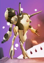  absurdres alien arm_cannon cable commentary_request energy_cannon explosion full_body highres lupin_the_3rd_and_zumi macross macross_delta mecha mecha_focus no_humans one-eyed redesign regult revision robot science_fiction space spacecraft standing walker_(robot) weapon zentradi 