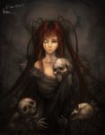  artist_name bare_shoulders bust copyright_request dansearl face long_hair red_eyes red_hair redhead skeleton skull wink 