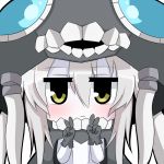  1girl :| chibi close-up kantai_collection looking_at_viewer monster pale_skin personification shinkaisei-kan silver_hair solo twumi v wo-class_aircraft_carrier yellow_eyes 