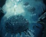  blue bubble copyright_request danann jellyfish oversized_animal scenery swimming underwater 