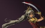  armor blood highres joakim_sandberg long_hair shiny sword tiara weapon white_hair 