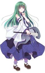  1girl bare_shoulders black_shoes blue_eyes blue_skirt blue_trim closed_mouth collared_shirt commentary_request crote detached_sleeves fingernails frilled_skirt frills frog_hair_ornament full_body gohei green_hair hair_ornament hair_tubes hand_up highres holding holding_gohei kochiya_sanae large_variant_set long_hair mary_janes petticoat shirt shoes single_hair_tube skirt sleeveless sleeveless_shirt snake_hair_ornament socks solo standing tachi-e touhou transparent_background variant_set white_shirt white_sleeves white_socks wide_sleeves 