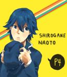 androgynous blue_eyes blue_hair bust cabbie_hat character_name detective hair_between_eyes hat holding holding_hat jacket looking_away nilampwns persona persona_4 reverse_trap shirogane_naoto short_hair title_drop tomboy wavy_hair 
