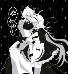  ... 2boys ahoge anger_vein animal_ears apron arm_around_shoulder bare_arms black_background blush bow bow_apron bowtie brooch cat_ears cheek_tattoo chinese_commentary closed_eyes collared_dress commentary_request cowboy_shot crossdressing crossdressing_(mtf) crossed_bangs double-parted_bangs dress ear_blush empty_eyes enmaided flipped_hair frilled_apron frilled_dress frills gatling_pea_(plants_vs._zombies) gem greyscale grin hair_between_eyes hand_on_another's_hand headdress high_contrast highres jewelry long_dress long_hair long_sleeves looking_ahead maid maid_apron maid_headdress male_focus monochrome multiple_boys no_pupils nose_blush open_mouth outline parted_lips patterned_background personification petticoat plants_vs._zombies plants_vs._zombies_2 pointy_ears profile puffy_long_sleeves puffy_short_sleeves puffy_sleeves shadow_peashooter_(plants_vs._zombies) short_dress short_hair short_sleeves sidelocks siiiiiiiiiii simple_background skirt_hold smile sparkle spoken_anger_vein spoken_ellipsis standing sweatdrop tattoo thigh-highs trap u_u very_long_hair white_outline wristband zettai_ryouiki 