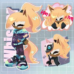  1girl absurdres alternate_costume animal_ears black_pants blush casual closed_eyes commentary finger_to_mouth fingerless_gloves furry furry_female gloves highres jacket multiple_views pants ponytail purple_jacket ririkuma0530 shoes shushing sonic_(series) symbol-only_commentary tail whisper_the_wolf wolf_tail 