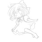  absurdres barefoot chibi cirno dress highres lineart monochrome short_hair solid_black_thumbnail solo touhou transparent_background wings yume_shokunin 