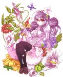  bad_id butterfly flower hair_flower hair_ornament hat highres himuro himuro_(dobu_no_hotori) original patchouli_knowledge petals purple_hair red_eyes sitting solo striped thigh-highs thighhighs touhou 