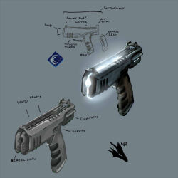  artist_logo caldari_state_(eve_online) commentary concept_art dust_514 emblem english_commentary english_text eve_online glowing grey_background grey_theme gun handgun logo no_humans pointing_out_the_details railgun science_fiction vankaiser weapon weapon_focus 