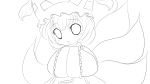  absurdres blush chibi fox_tail hands_in_sleeves hat hat_with_ears highres looking_at_viewer monochrome multiple_tails open_mouth short_hair solid_black_thumbnail solo tail touhou transparent_background yakumo_ran yume_shokunin 