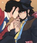  arsene_lupin_iii beard black_hair candy facial_hair hat jigen_daisuke lollipop lupin_iii male multiple_boys necktie toujou_sakana yaoi 