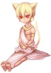  1boy animal_ears barefoot blonde_hair bracelet cat_ears cat_tail cat_teaser chibi earrings fate/zero fate_(series) gilgamesh jewelry kemonomimi_mode lastholiday0316 red_eyes sitting tail toga 