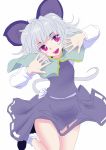 animal_ears arms_up blush capelet dress grey_hair ishikkoro mouse_ears mouse_tail nazrin open_mouth red_eyes short_hair smile solo tail touhou 