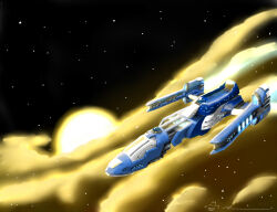  clouds commentary concept_art english_commentary eve_online flying glowing nebula no_humans novafox original outdoors scenery science_fiction servant_sisters_of_eve sky space spacecraft star_(sky) starry_sky vehicle_focus 