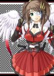  character_request dress green_eyes magic:_the_gathering mask minazuki_jiyun minazukiji_yun red_dress smile whip white_wings wings 