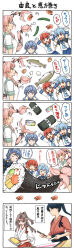  blue_eyes blue_hair can commentary_request cucumber egg etorofu_(kancolle) fish food gloves gotland_(kancolle) hair_ribbon highres houshou_(kancolle) kantai_collection living_hair long_hair makizushi orange_hair pink_hair ribbon sado_(kancolle) school_uniform serafuku short_hair suda_(yuunagi_enikki) sushi translation_request upper_body white_gloves yura_(kancolle) zuihou_(kancolle) 