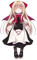  1girl apron black_dress black_shoes blonde_hair capelet closed_eyes commentary_request crote doll dress full_body grey_socks hair_ribbon large_variant_set long_sidelocks long_sleeves neck_ribbon puffy_long_sleeves puffy_sleeves red_ribbon ribbon shanghai_doll shoes sidelocks simple_background socks solo tachi-e touhou transparent_background variant_set white_apron white_capelet 