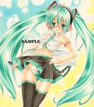  glasses hatsune_miku headphones midriff navel panties striped striped_panties thigh-highs thighhighs twintails underwear vocaloid vocaloid_(lat-type_ver) 