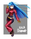  blue_hair boots gloves highres hime_cut king_of_fighters kula_diamond long_hair ogami red_eyes snk solo 