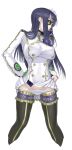    black_hair black_legwear boots breasts eyepatch highres impossible_clothes large_breasts long_hair long_image nagisa_(psp2i) nakaba_reimei panties panty_pull phantasy_star phantasy_star_portable_2_infinity solo tall_image thigh-highs thigh_boots thighhighs underwear uniform white_background white_panties 