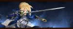  armor blonde_hair dress fate/zero fate_(series) gauntlets green_eyes saber shinoji_(shin_status) solo sweat sword weapon 