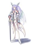  breasts cleavage copyright_request highres kyougoku_touya long_hair purple_eyes purple_hair solo sword thigh-highs thighhighs violet_eyes weapon wings 