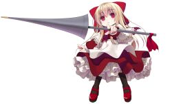  1girl apron blonde_hair capelet commentary_request crote doll dress fairy_wings full_body hair_ribbon holding holding_polearm holding_weapon large_variant_set long_sidelocks long_sleeves polearm puffy_long_sleeves puffy_sleeves red_dress red_eyes red_ribbon red_shoes ribbon shanghai_doll shoes sidelocks simple_background solo tachi-e touhou transparent_background variant_set weapon white_apron white_capelet wings 