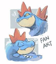  blue_skin claws closed_mouth colored_skin feraligatr highres momota_pix no_humans pokemon pokemon_(creature) pokemon_focus sharp_teeth slit_pupils smile spines teeth yellow_eyes 