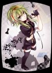  black_legwear chess goggles goggles_on_head green_eyes green_hair gumi hatsuko looking_at_viewer looking_up short_hair shorts solo thigh-highs thighhighs vocaloid 