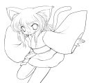  animal_ears cat_ears cat_tail highres japanese_clothes lineart long_hair looking_at_viewer monochrome open_mouth original smile solo tail transparent_background yume_shokunin 
