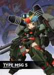  2girls beam_rifle blue_hair blush brown_hair cannon green_eyes gun gundam gundam_full_armor gundam_msv heavy_full_armor_gundam long_hair maro-n mecha_musume multiple_girls open_mouth perfect_zeong text twintails weapon zeong 