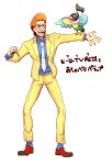  1boy chatot crossover glasses jacket male mario_(tiger_&amp;_bunny) necktie pokemon pokemon_(creature) red_hair redhead tiger_&amp;_bunny yui_(kari) 